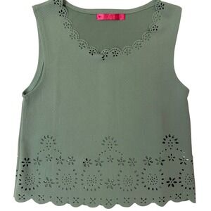 2XTREMZ Womens Sage Green Laser Cut Eyelet Scalloped Sleeveless Crop Top Small